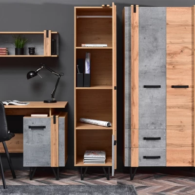 Wand für Studentenzimmer NIXON - Eiche / Beton / Schwarz