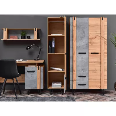 Wand für Studentenzimmer NIXON - Eiche / Beton / Schwarz