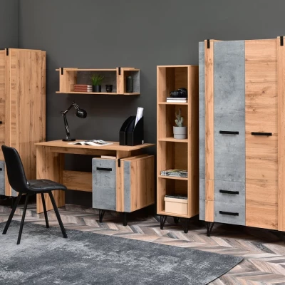 Wand für Studentenzimmer NIXON - Eiche / Beton / Schwarz