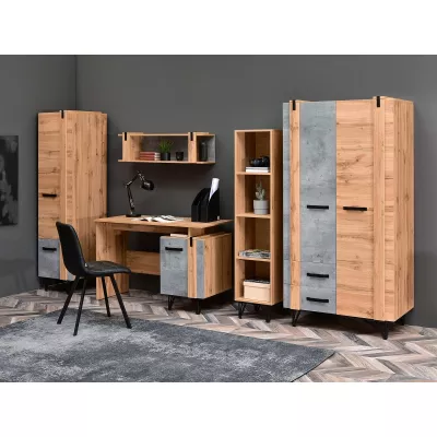 Wand für Studentenzimmer NIXON - Eiche / Beton / Schwarz