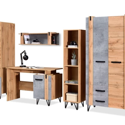 Wand für Studentenzimmer NIXON - Eiche / Beton / Schwarz