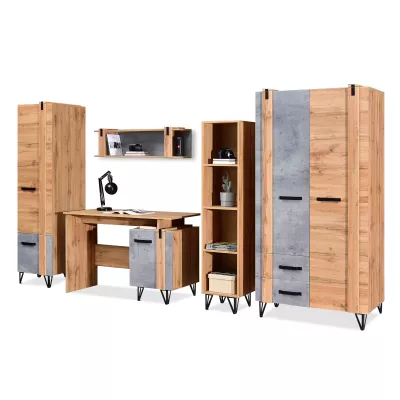 Wand für Studentenzimmer NIXON - Eiche / Beton / Schwarz