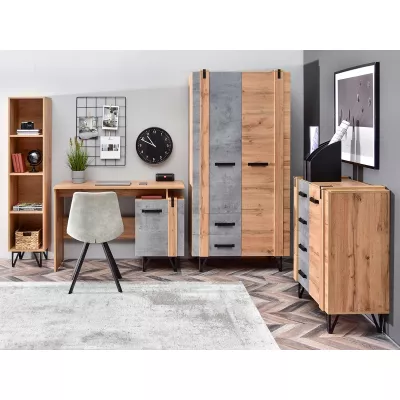 NIXON Studentenzimmermöbel-Set – Eiche / Beton / Schwarz