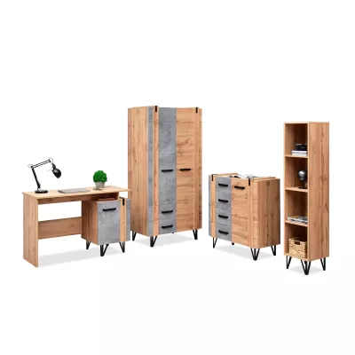 NIXON Studentenzimmermöbel-Set – Eiche / Beton / Schwarz