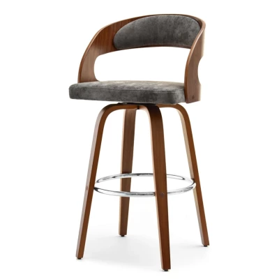 Eleganter Barhocker ROMINA – Walnuss/Grau/Chrom