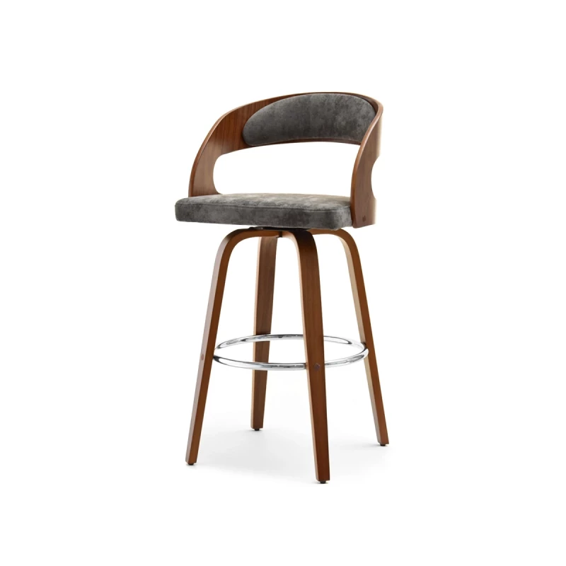 Eleganter Barhocker ROMINA – Walnuss/Grau/Chrom