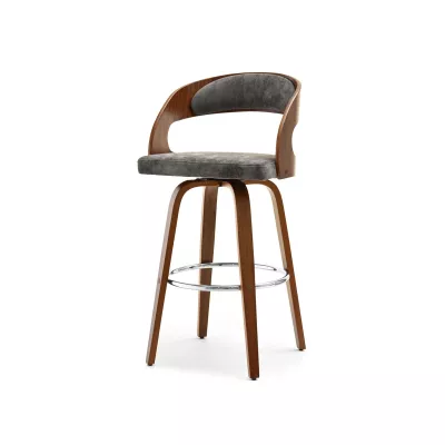 Eleganter Barhocker ROMINA – Walnuss/Grau/Chrom