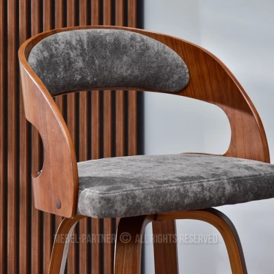 Eleganter Barhocker ROMINA – Walnuss/Grau/Chrom