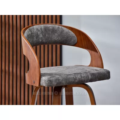 Eleganter Barhocker ROMINA – Walnuss/Grau/Chrom