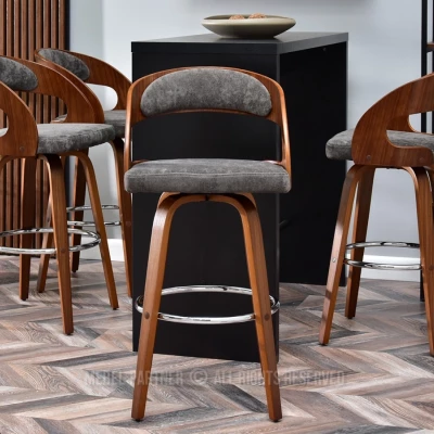 Eleganter Barhocker ROMINA – Walnuss/Grau/Chrom