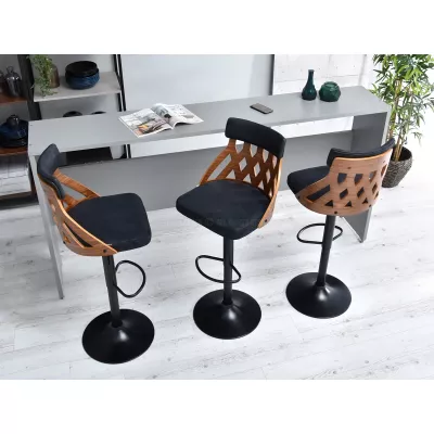 Verstellbarer Barhocker ALIKI - Walnuss / Schwarz 2