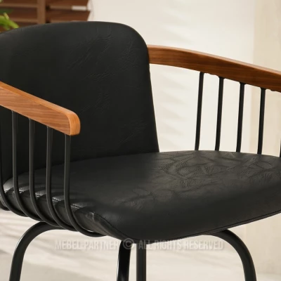 Eleganter Barstuhl SIDRA - Walnuss / schwarzes Ökoleder / schwarz
