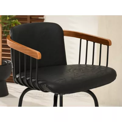 Eleganter Barstuhl SIDRA - Walnuss / schwarzes Ökoleder / schwarz