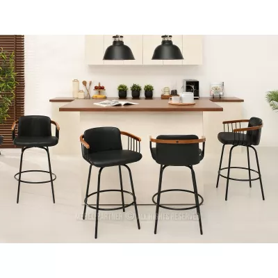 Eleganter Barstuhl SIDRA - Walnuss / schwarzes Ökoleder / schwarz