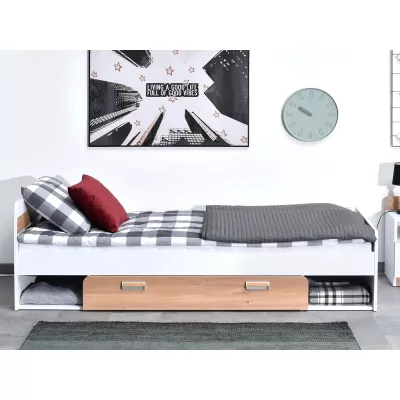 Einzelbett 80x190 JOHELY - weiß / Nash-Eiche