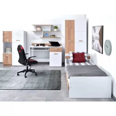 Einzelbett 80x190 JOHELY - weiß / Nash-Eiche
