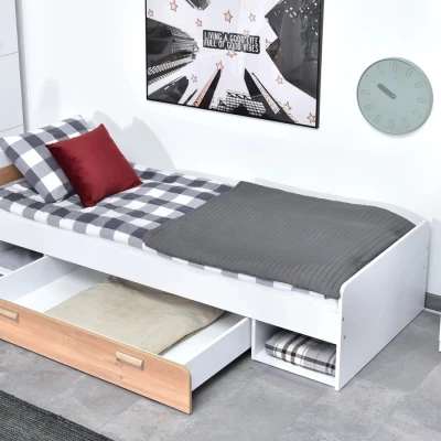 Einzelbett 80x190 JOHELY - weiß / Nash-Eiche
