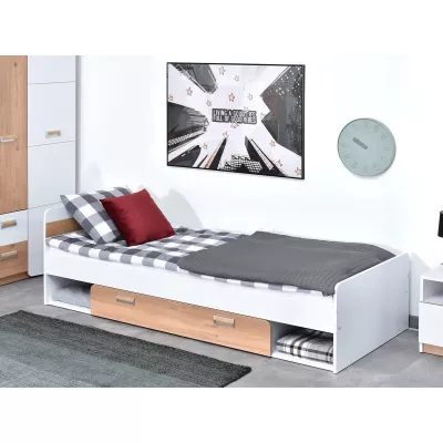 Einzelbett 80x190 JOHELY - weiß / Nash-Eiche