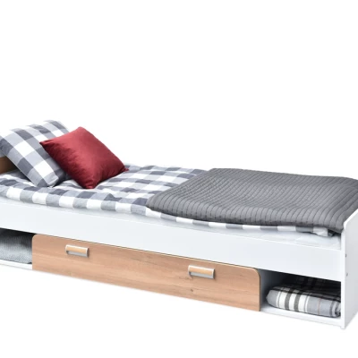 Einzelbett 80x190 JOHELY - weiß / Nash-Eiche
