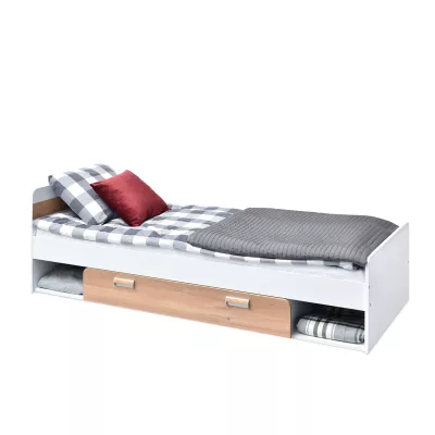 Einzelbett 80x190 JOHELY - weiß / Nash-Eiche