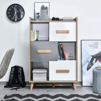 Dreitürige Kommode ANGELY - grau / weiß / Esche