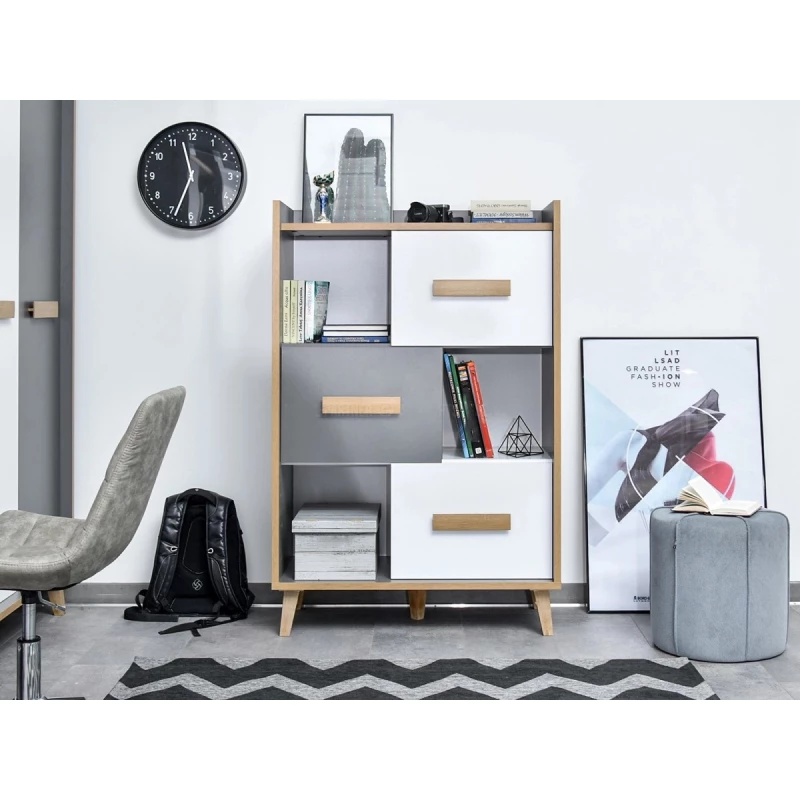 Dreitürige Kommode ANGELY - grau / weiß / Esche