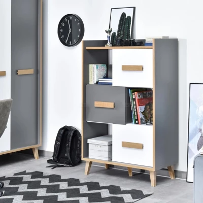 Dreitürige Kommode ANGELY - grau / weiß / Esche