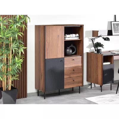 NORLAN Kombinationskommode mit offenem Regal - Walnuss / Schwarz