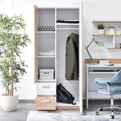 Kleiderschrank mit Schubladen 80 cm JOHELY - weiß/eiche