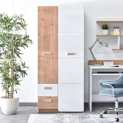 Kleiderschrank mit Schubladen 80 cm JOHELY - weiß/eiche