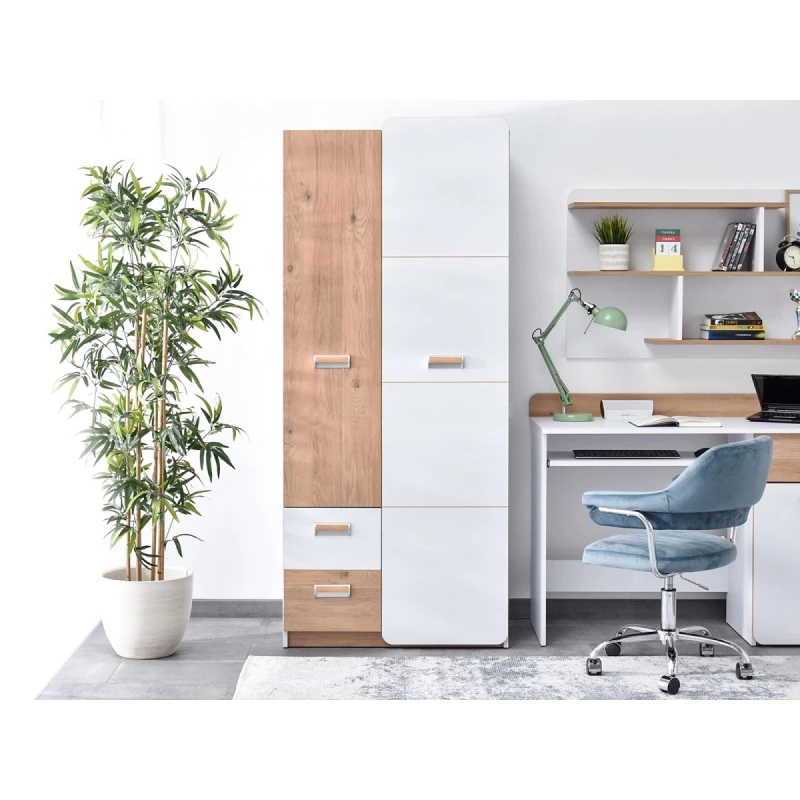 Kleiderschrank mit Schubladen 80 cm JOHELY - weiß/eiche
