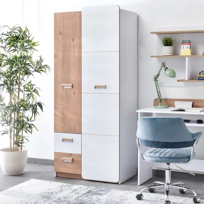 Kleiderschrank mit Schubladen 80 cm JOHELY - weiß/eiche