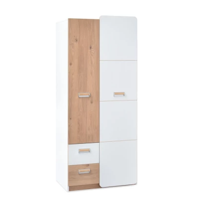 Kleiderschrank mit Schubladen 80 cm JOHELY - weiß/eiche