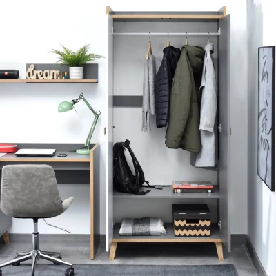 Kleiderschrank 90 cm ANGELY - grau/weiß