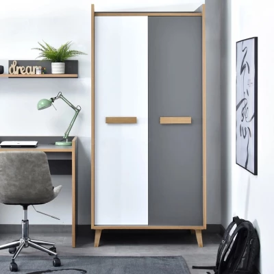 Kleiderschrank 90 cm ANGELY - grau/weiß