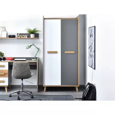 Kleiderschrank 90 cm ANGELY - grau/weiß
