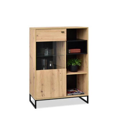Niedriger Vitrinenschrank JAMI - Eiche / Schwarz