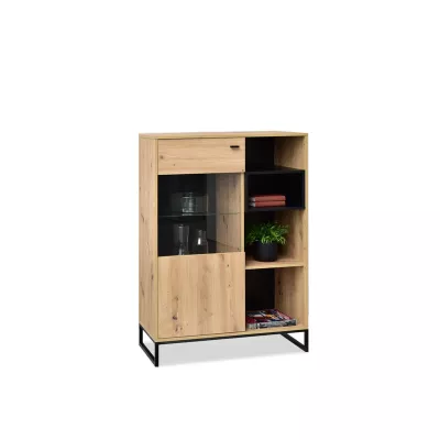 Niedriger Vitrinenschrank JAMI - Eiche / Schwarz