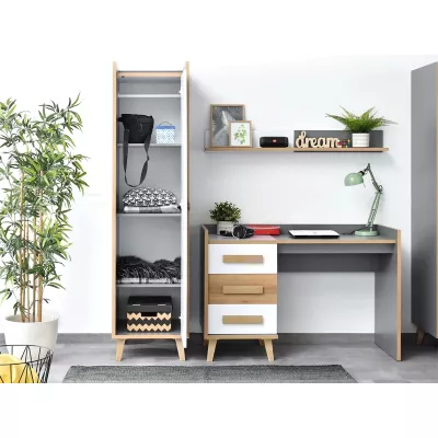 Schmaler Kleiderschrank 47 cm ANGELY - grau/weiß