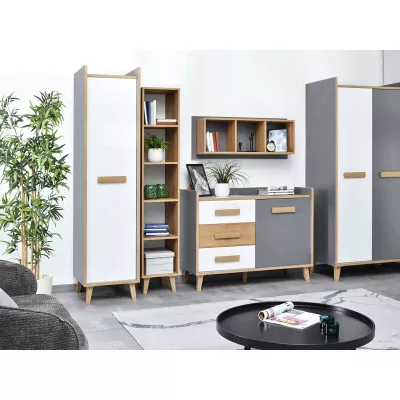 Schmaler Kleiderschrank 47 cm ANGELY - grau/weiß