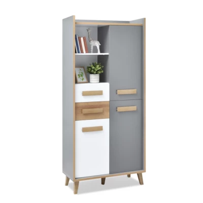 Regalschrank 90 cm ANGELY - grau/weiß