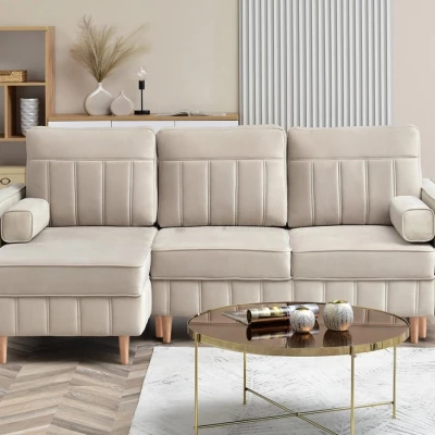 Ecksofa-Set KARELY - beige / Buche