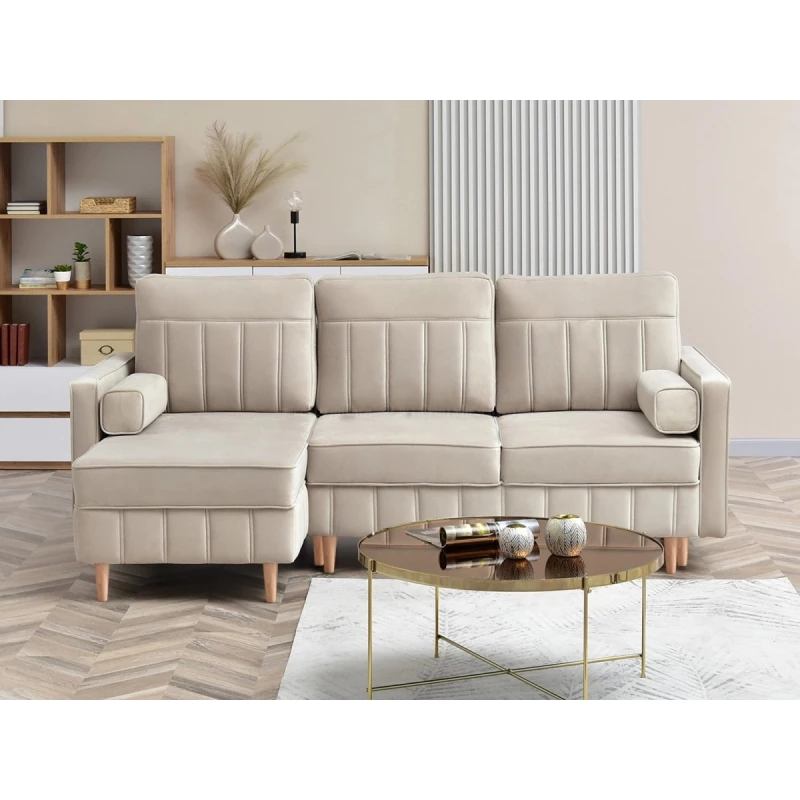 Ecksofa-Set KARELY - beige / Buche