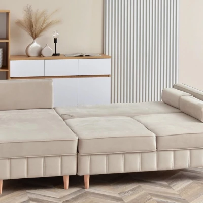 Ecksofa-Set KARELY - beige / Buche