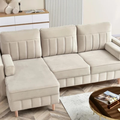 Ecksofa-Set KARELY - beige / Buche