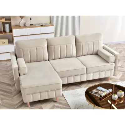 Ecksofa-Set KARELY - beige / Buche