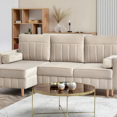 Ecksofa-Set KARELY - beige / Buche
