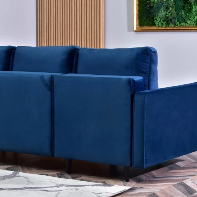 Ecksofa KARELY – Dunkelblau/Schwarz
