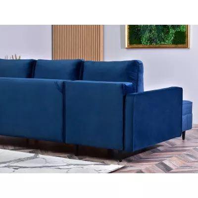 Ecksofa KARELY – Dunkelblau/Schwarz