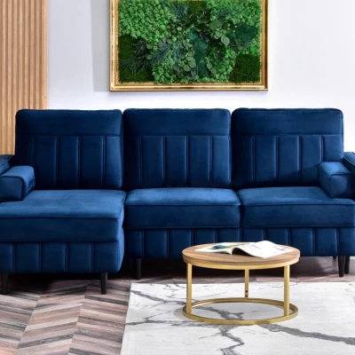 Ecksofa KARELY – Dunkelblau/Schwarz
